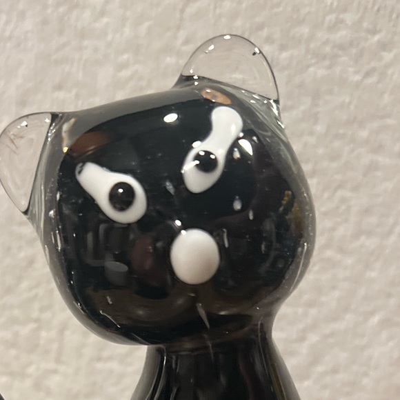 Vintage Murano Art Glass Cat Black Striped tail Applied eyes nose 8"h Italy - Picture 2 of 4